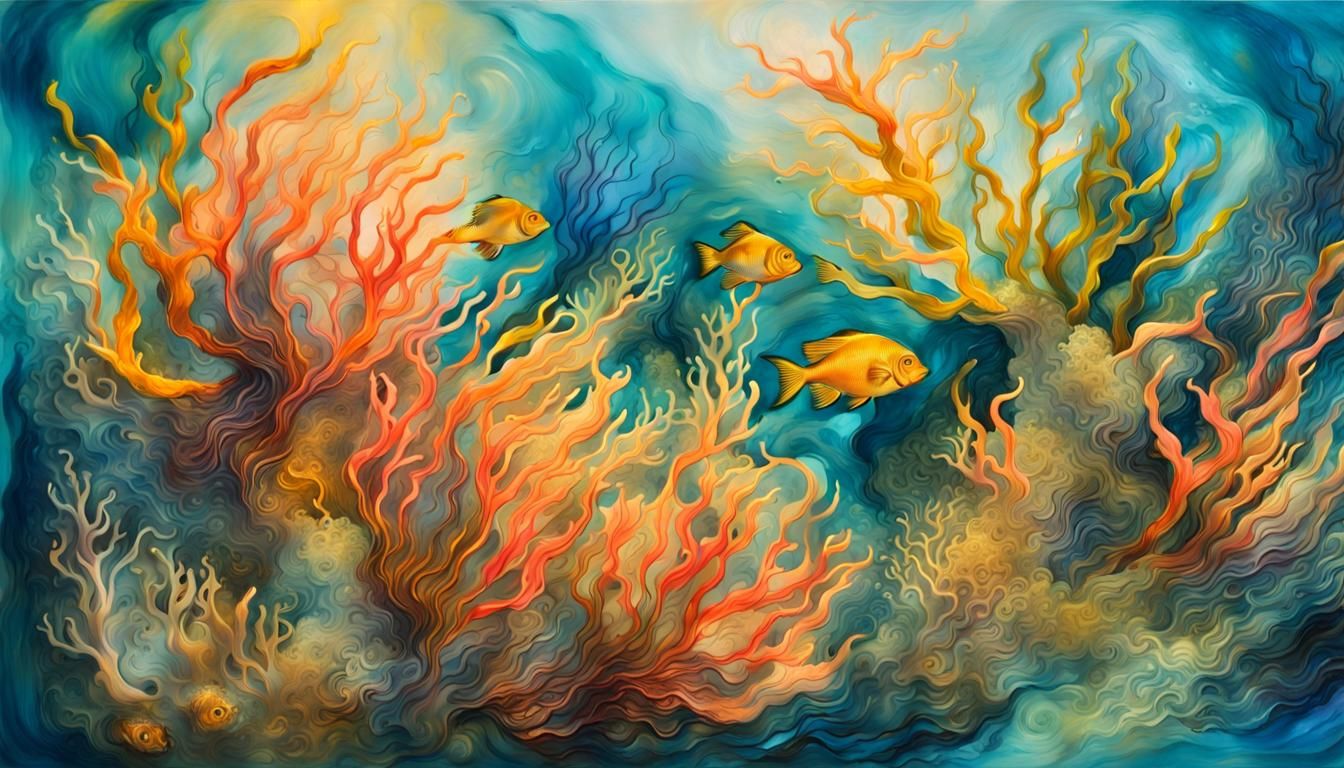 Enchanted Coral Reef: Impressionist Underwater Landscape