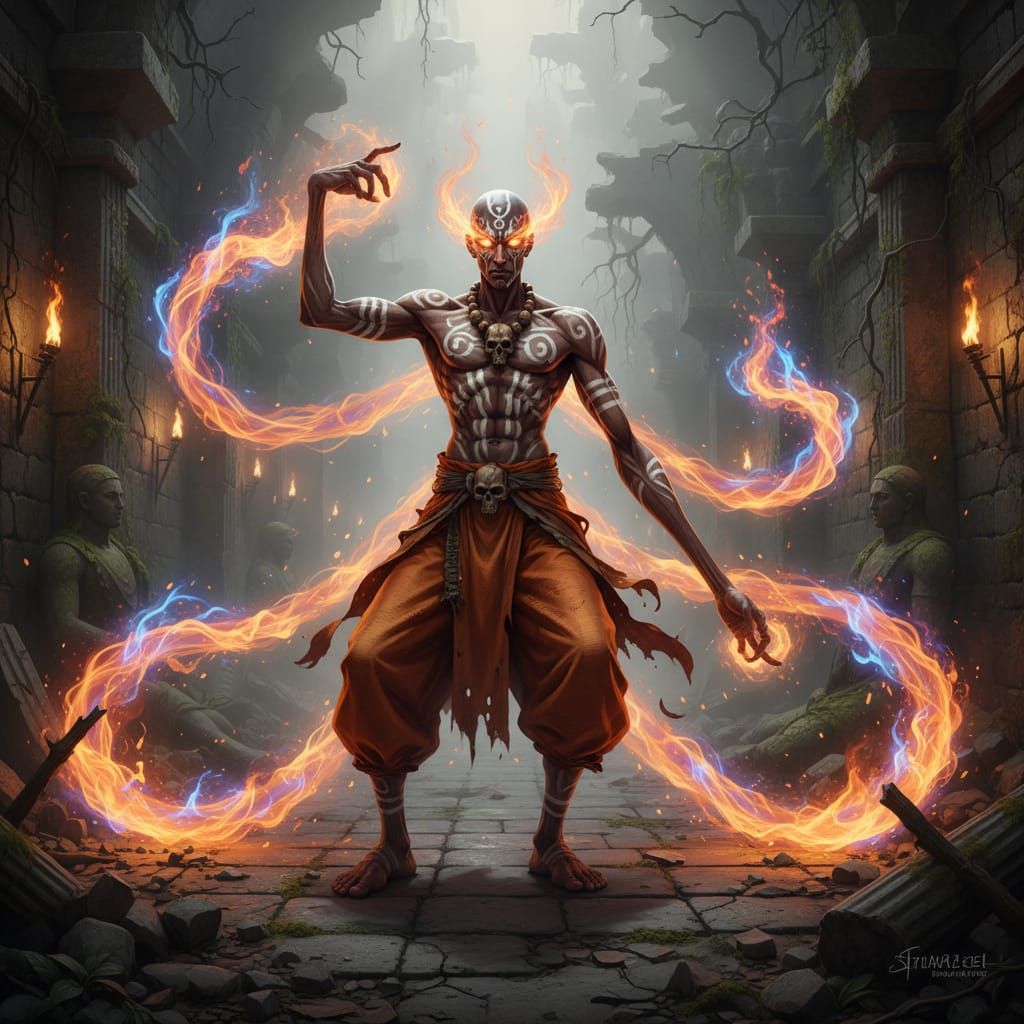 Dhalsim Unleashes Yoga Fire in Ancient Temple Ruins