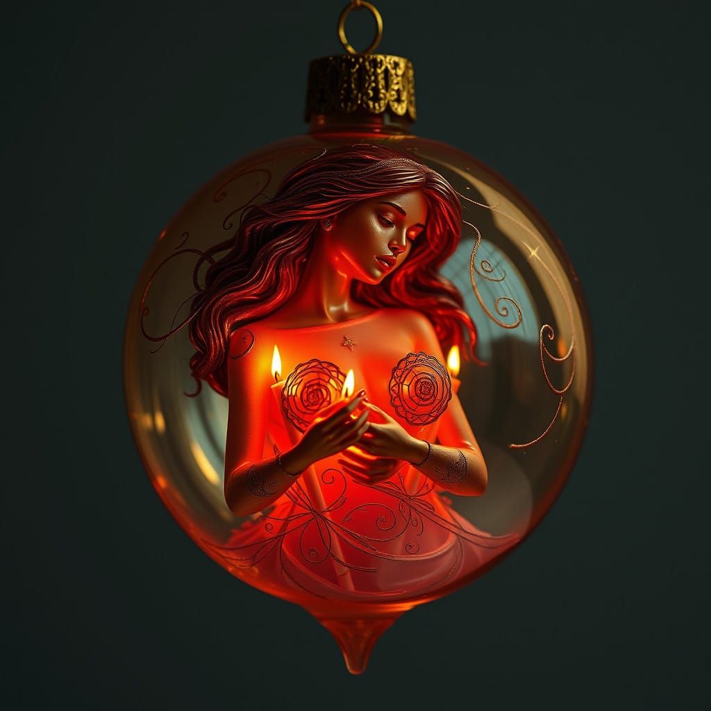 Hyperrealistic Portrait of Elegant Woman in Red Candlelight