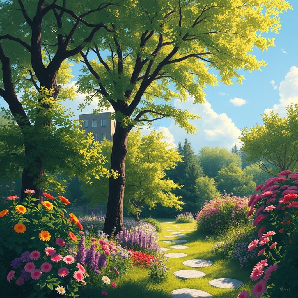 Vibrant Summer Scenery in Realismo Style