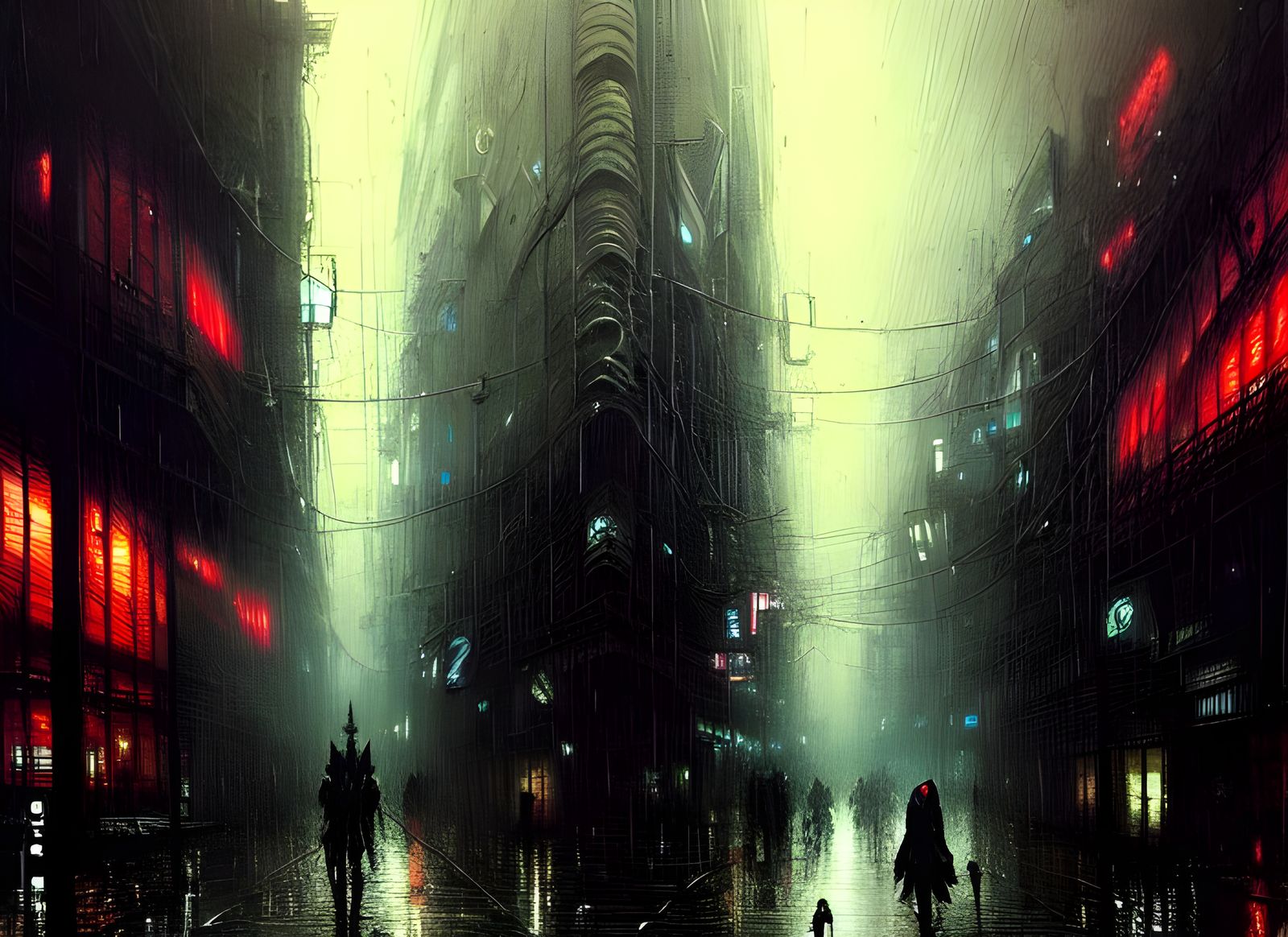 Cyberpunk City at Night: Rainy Horror Scene