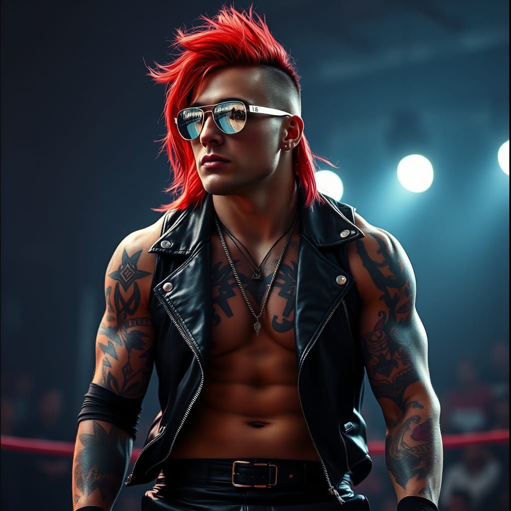 Rebellious Wrestler in Edgy Cinematic Style
