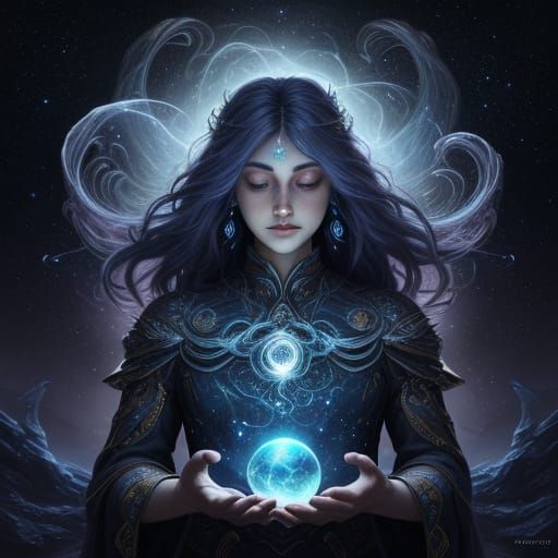 Ethereal Celestial Being Radiates Stardust in Swirling Nebul...