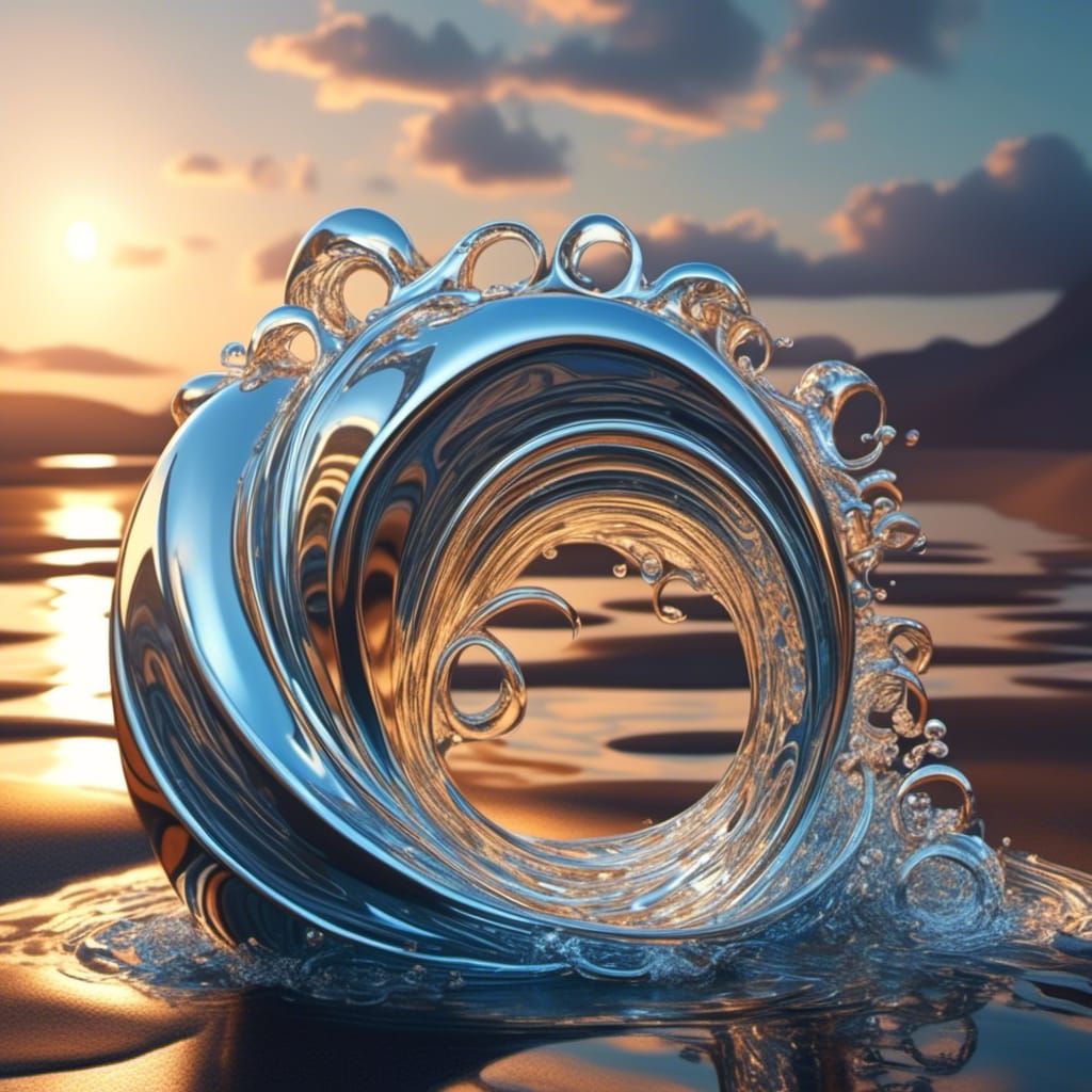 Ultra Realistic Wave Sculpture in Sunset Light