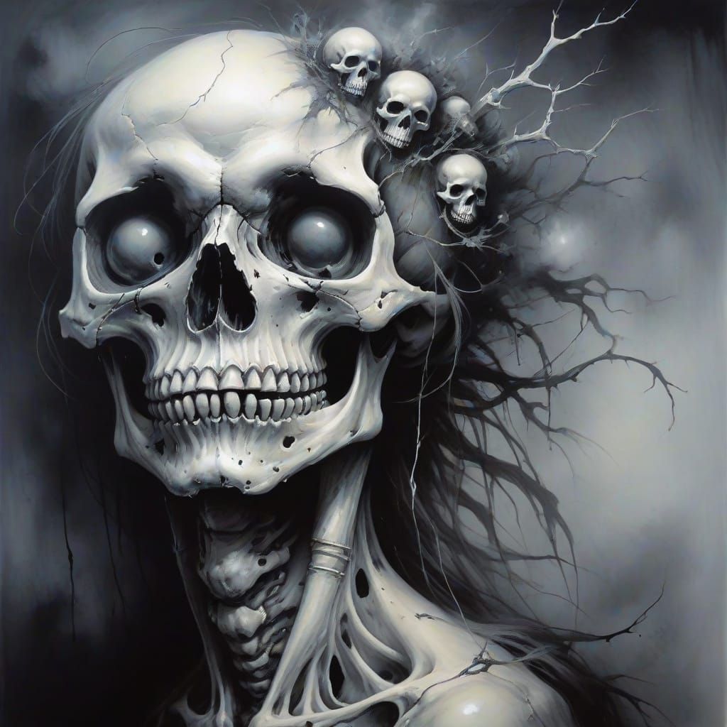 Eerie Skull Larva in Stephen Gammell Style