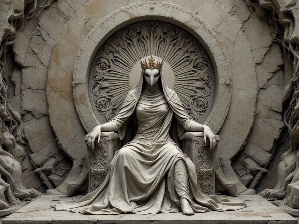 Masked Bird Princess Detailed Organic Stairway to Nowhere Depicted in Embossed Deepshadowart