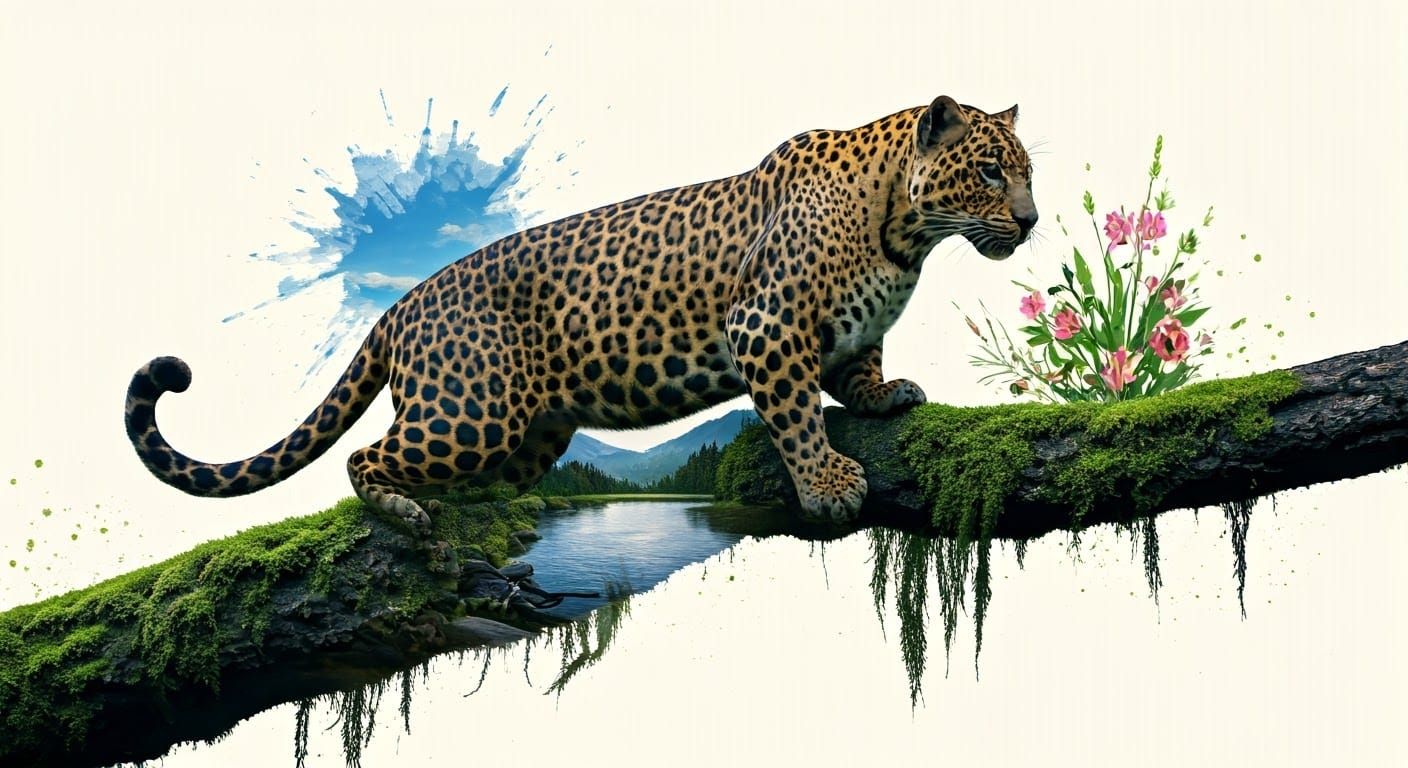 Panther Double Exposure Ink Splatter Silhouette Art