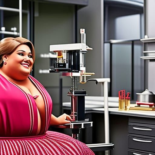 Glamorous Plus-Size Scientist in Detailed Lab