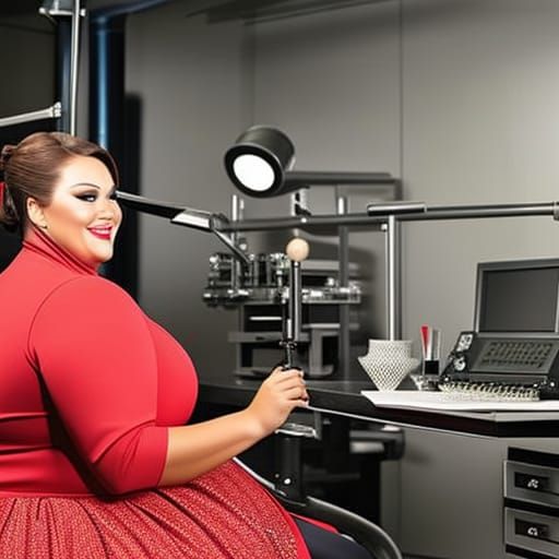 Glamorous Plus Size Scientist in Detailed Laboratory