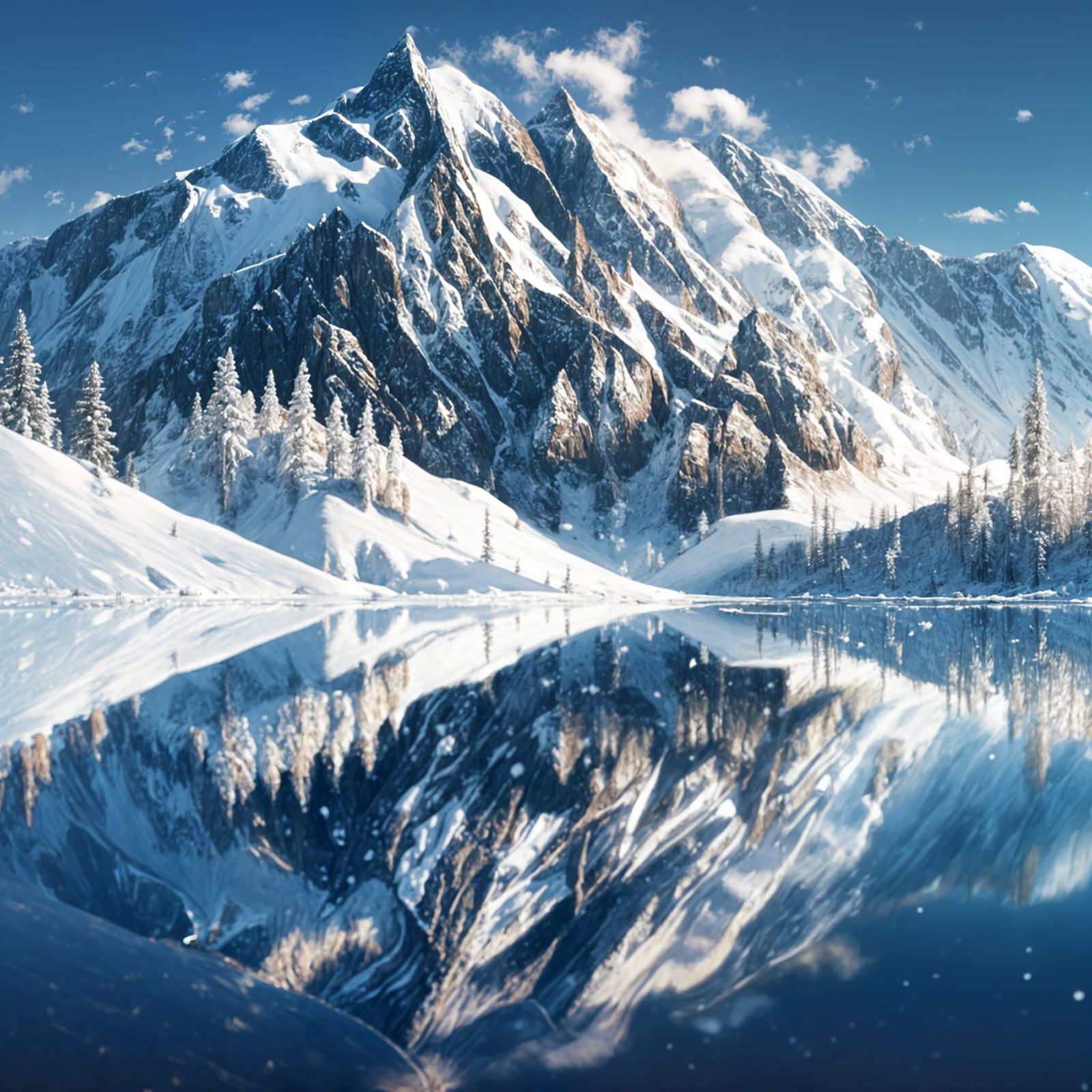 Snowy Hills Reflection After Landslide