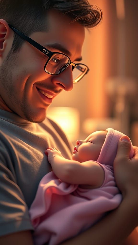 Father's Gentle Admiration in Warm, Golden Light