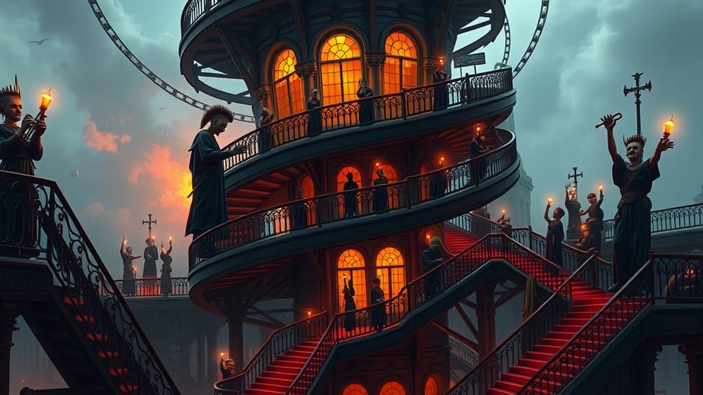 Biomechanical Railroad Terminal in Vibrant, Dreamlike Atmosp...