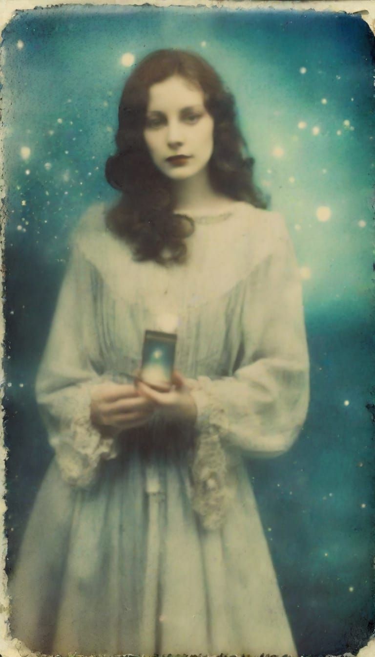 Mystic Woman Sees Faded Polaroid in the Blue Moonlight