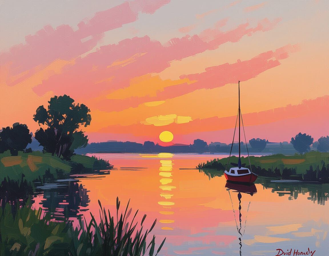 Vibrant Sunset Inspired by Impressionist Landscape Art