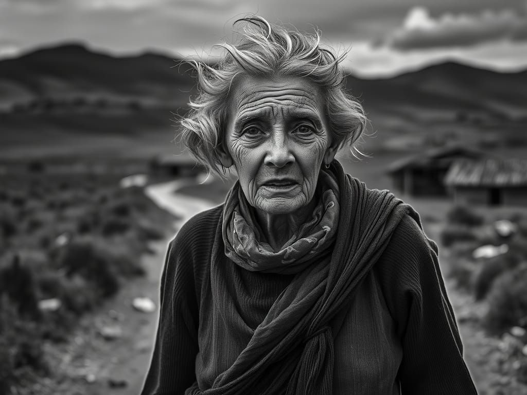 Dramatic Black and White Portrait of Solitary Woman