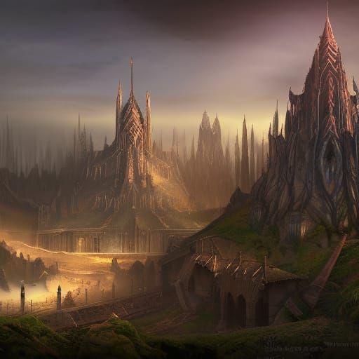 Elven Castle Under Siege: A Detailed Matte Painting