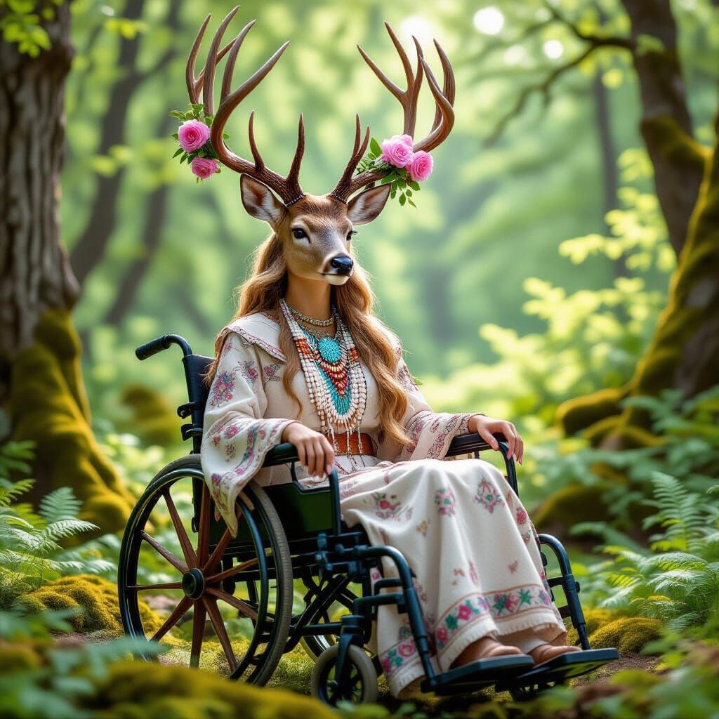 Deer Woman in Wheelchair in Michigan Forest