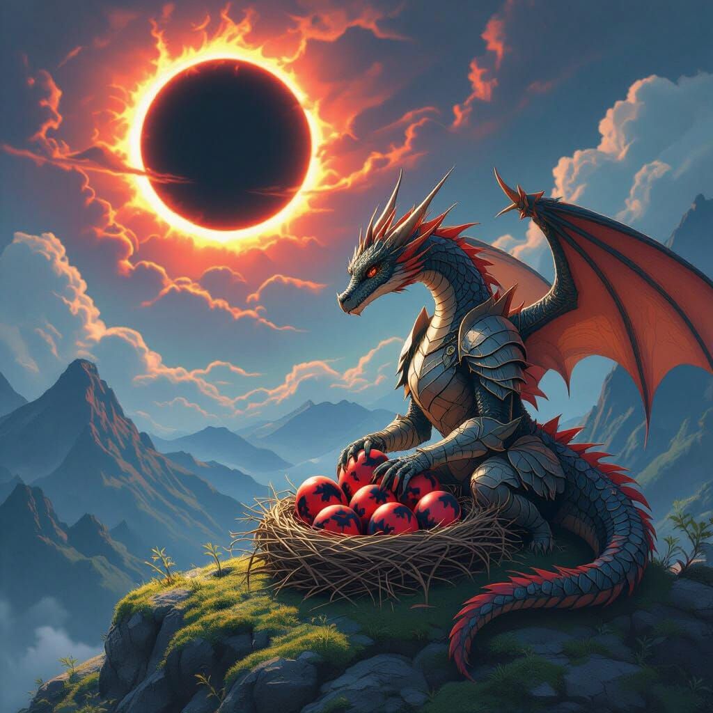 Dragon Mother Guards Nest Under Eclipse