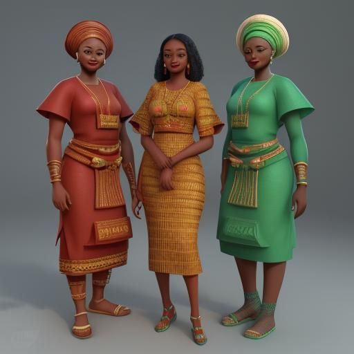 Nigerian Igbo Family in Matching Attire: 3D Render