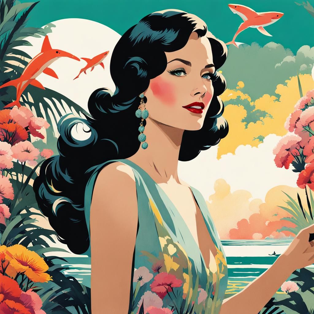 Menacing Shark in Romantic Watercolor Style