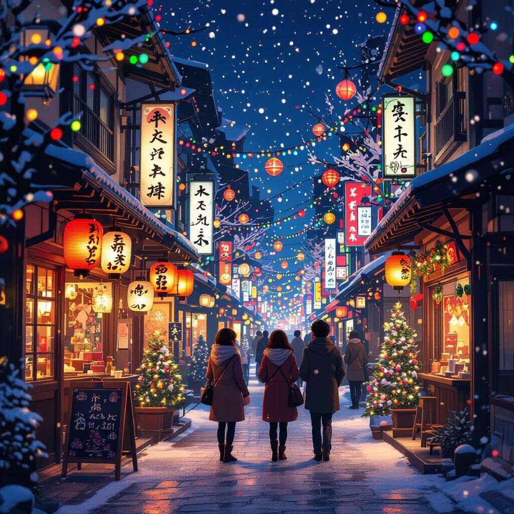 Magical Winter Tokyo Christmas Lights and Snow