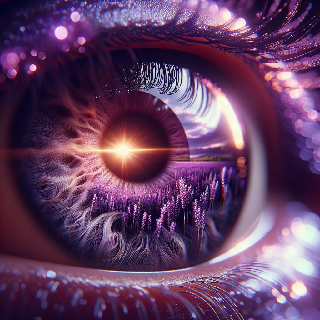 Lavender Field Reflected in Human Eye: Macro Shot