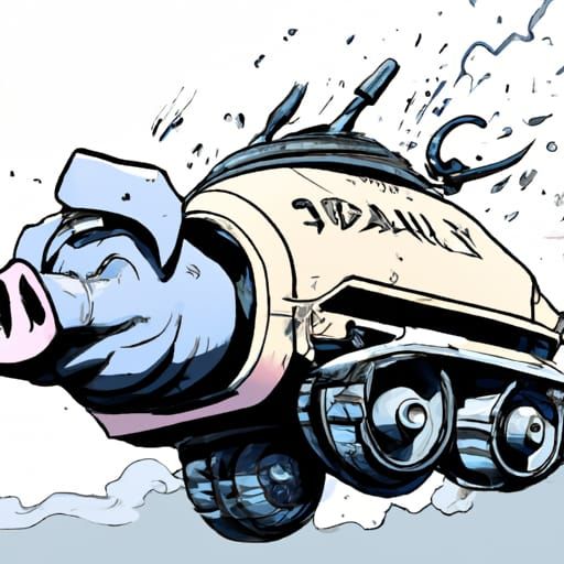 Super Pig Battles Tank in Comic Book Style