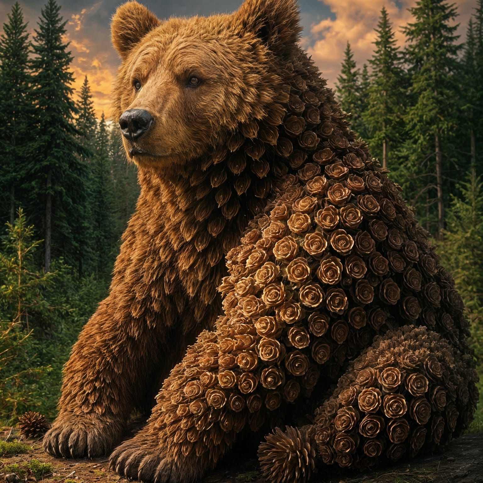 Pine Cone Kodiak Bear with Detailed Texture