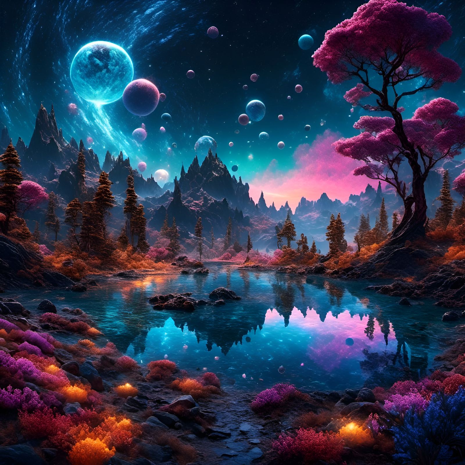 Glowing Nebula Cove with Aurora Reflection