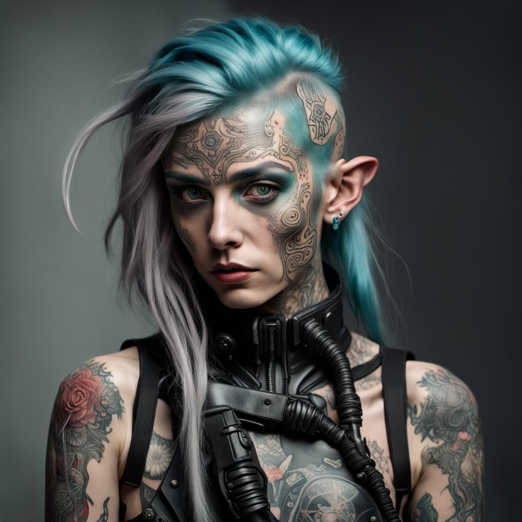 Cyberpunk Elf in Exoskeleton Suit, Noir Digital Art