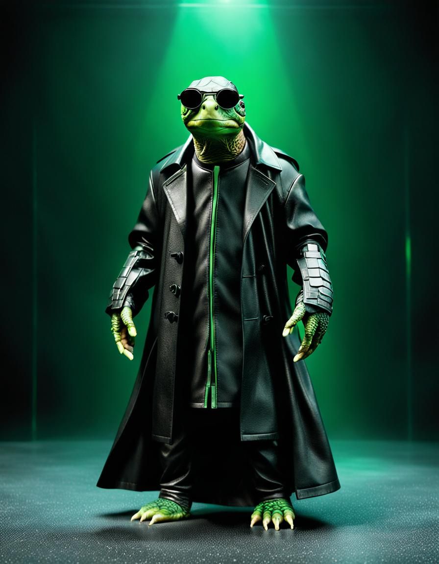 Sci-Fi Turtle in Matrix Style Aquarium