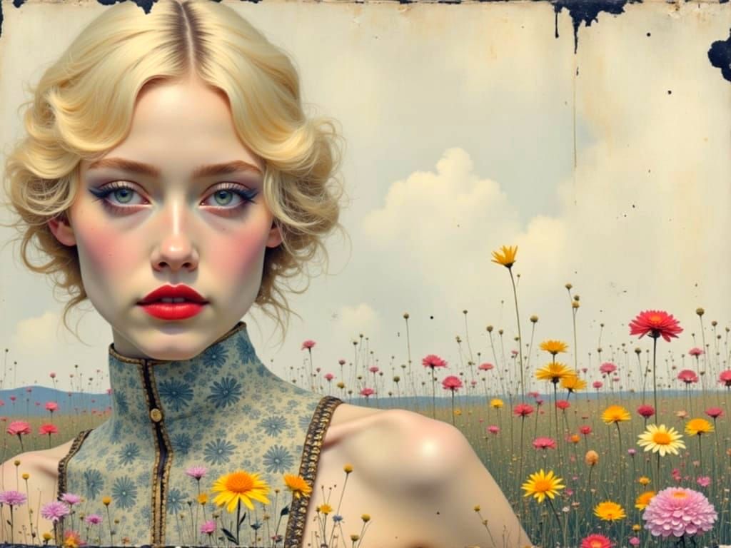 Woman with Floral Background in Klimt Style