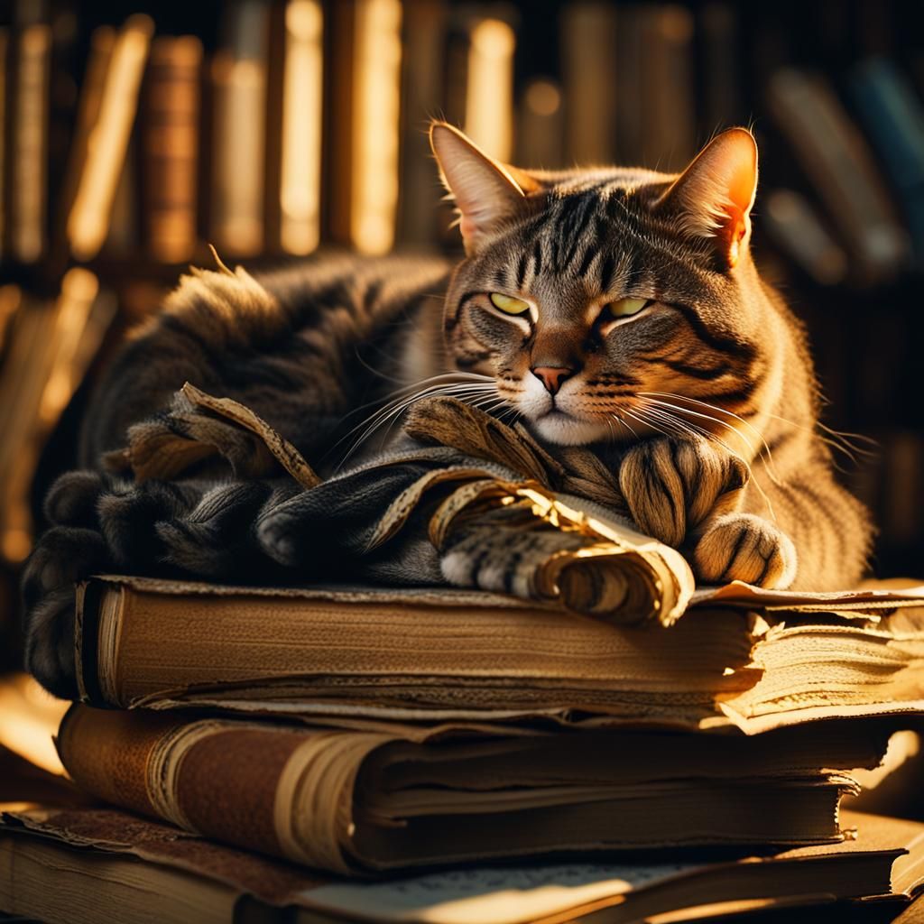 Cat Nap: Photorealistic Tabby Asleep on Books