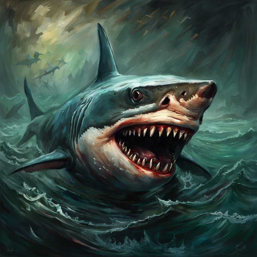 Gothic Shark with Legs: Grotesque Horror Art