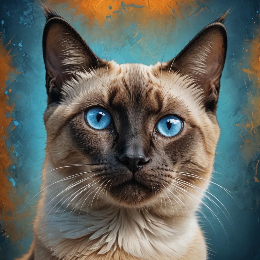 Hyper-Realistic Siamese Cat Portrait in Digital Art
