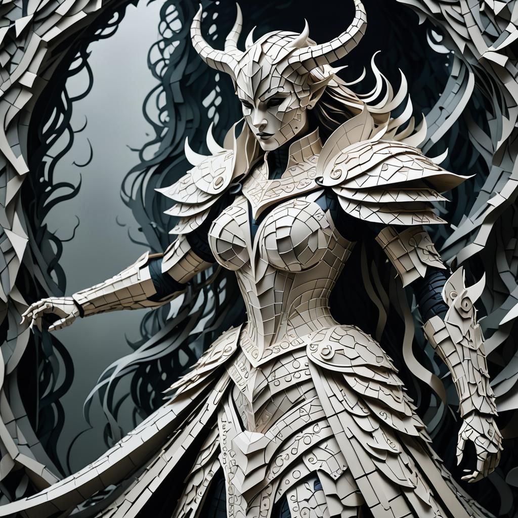 Cube Demon Knight in Stacked Papercut Art