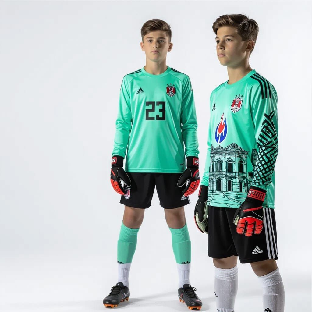 Confident Young Soccer Goalkeeper in Mint Green Kit