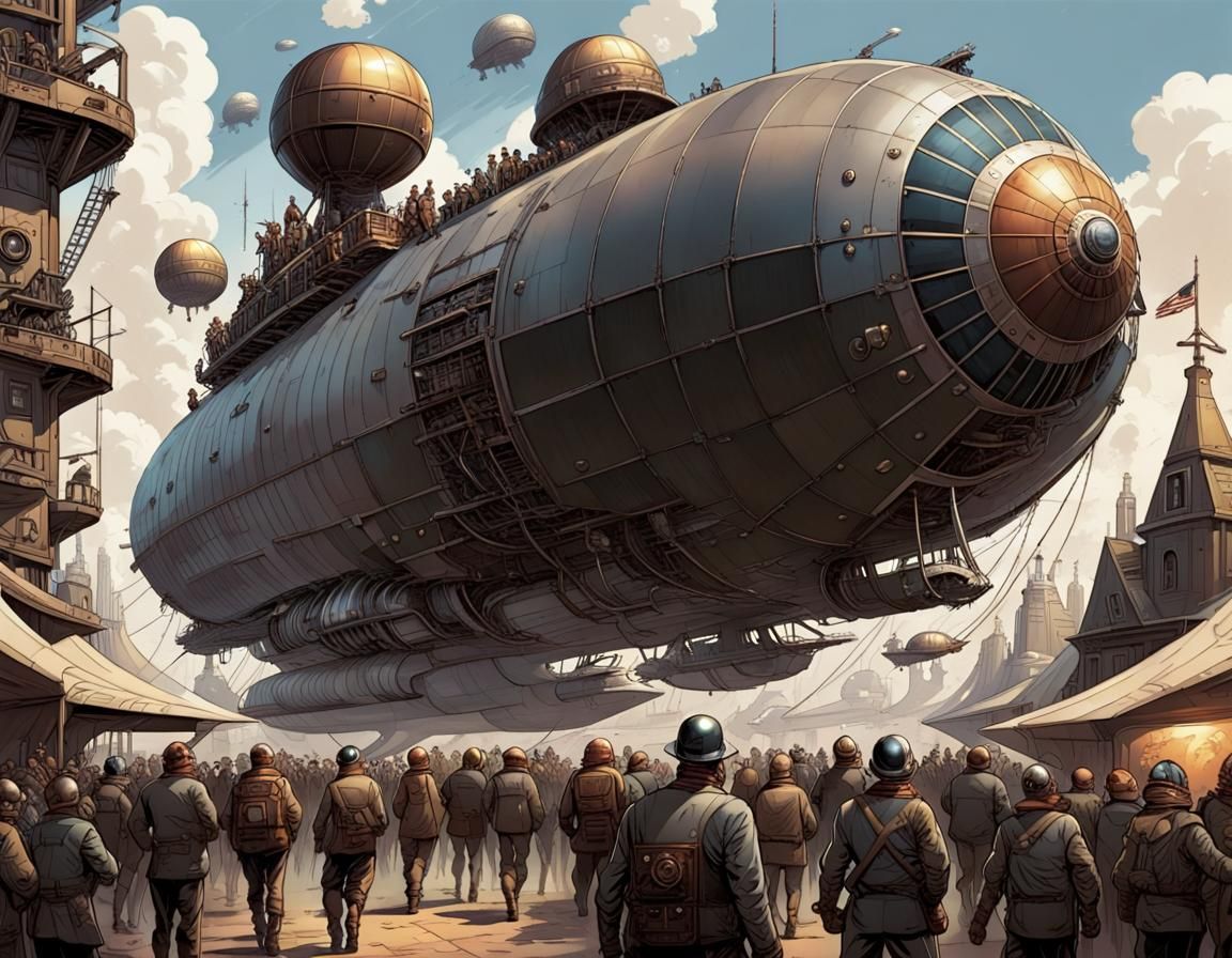 Dieselpunk Colony Ship Arrival: Comic Book Art