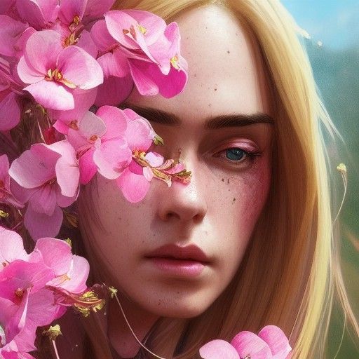Mother Nature Portrait with Pink Flowers