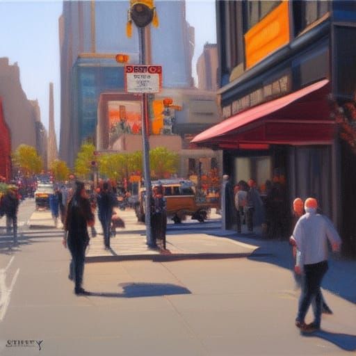 Manhattan Street Scene Oil Painting by James Gurney
