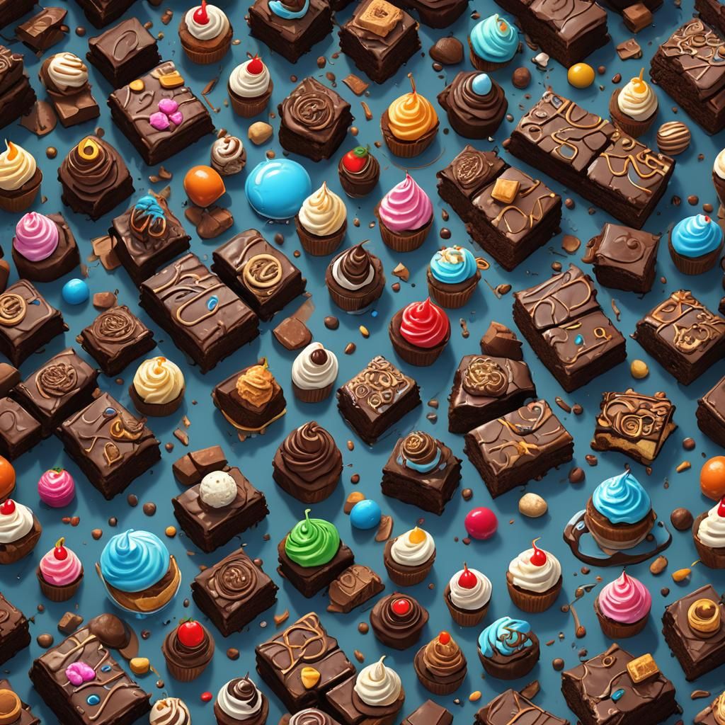 Brownie and Ice Cream Dessert Island, Digital Art