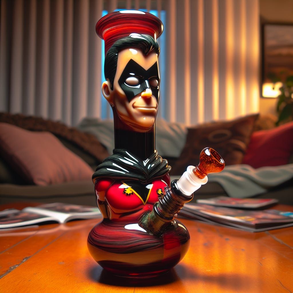 Deadpool Glass Bong on Living Room Table