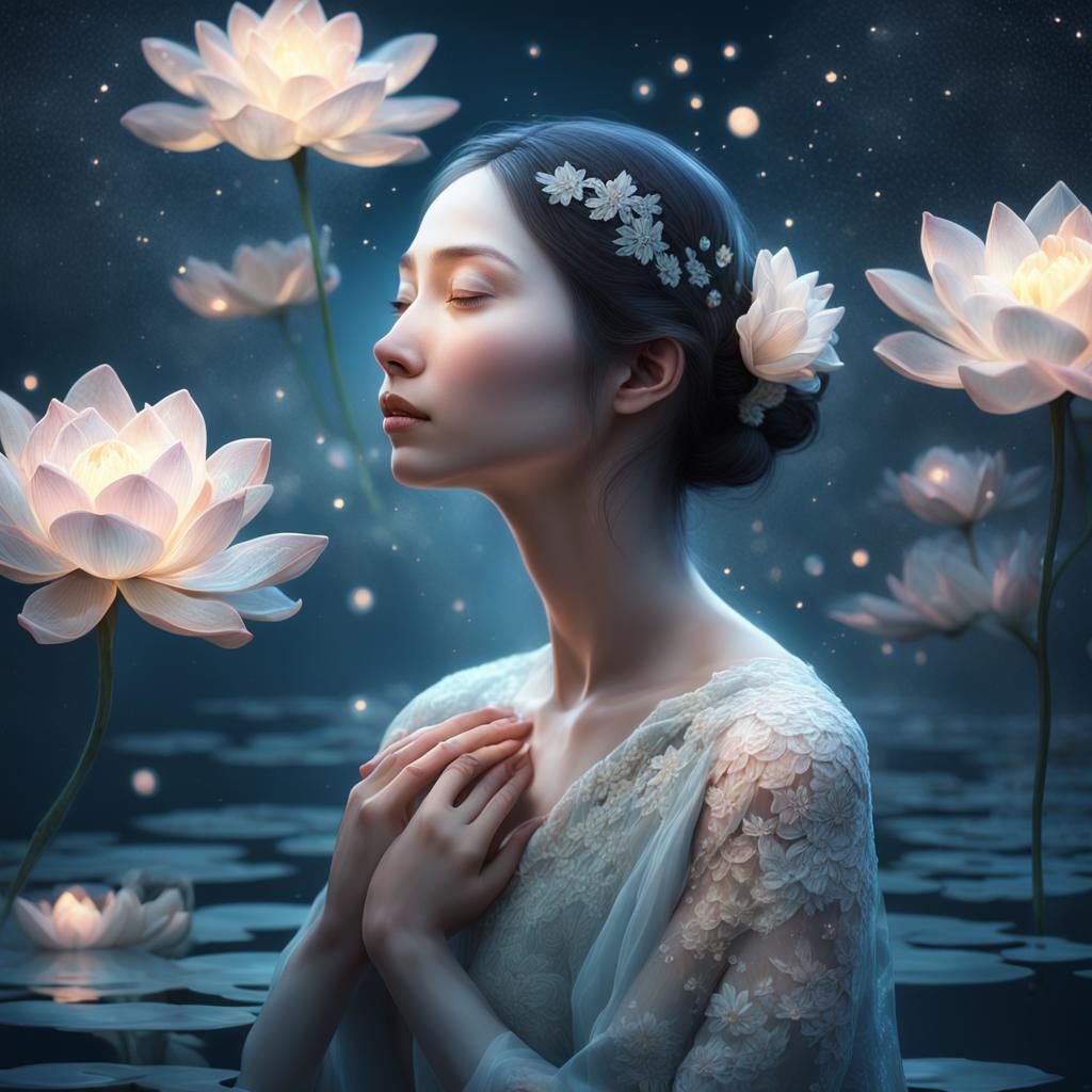 Ethereal Woman with Blossoms in Digital Art