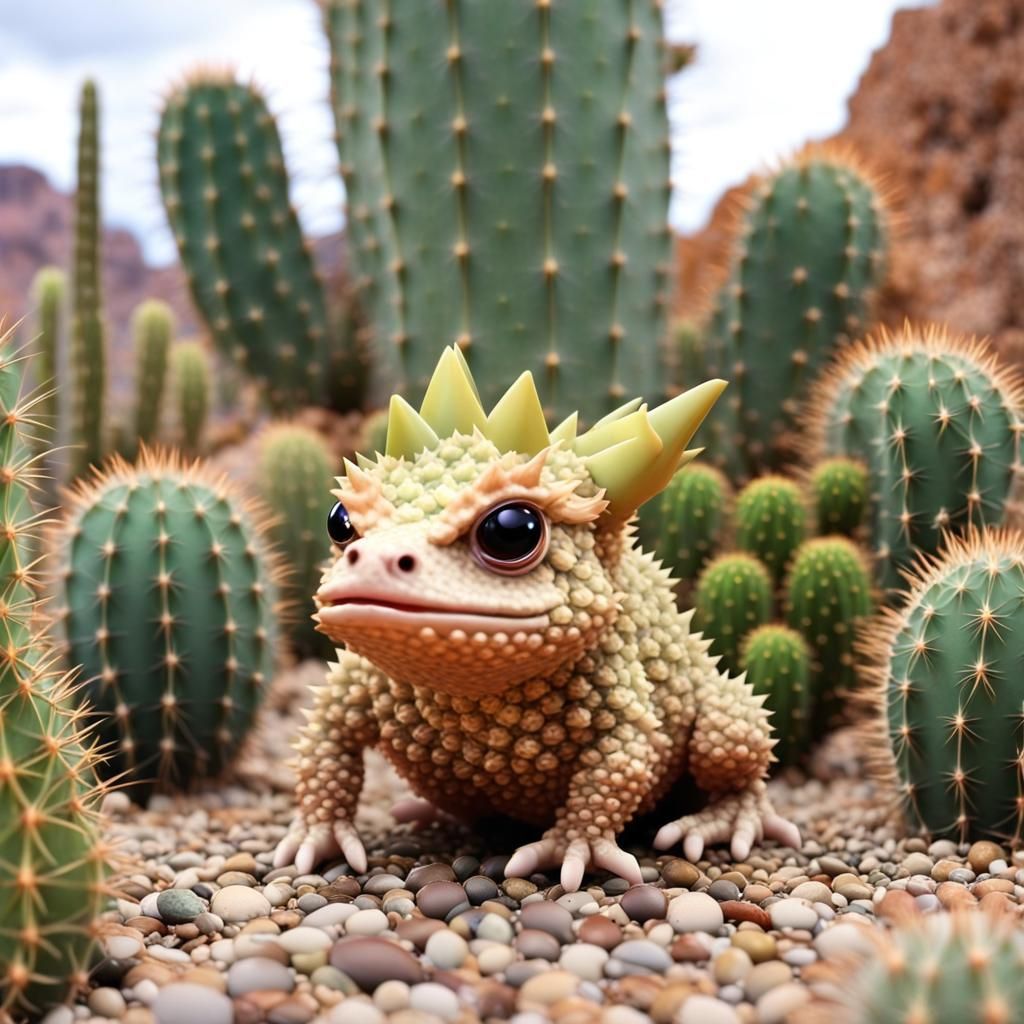 Adorable 4D Chibi Horned Toad in Cactus Shade