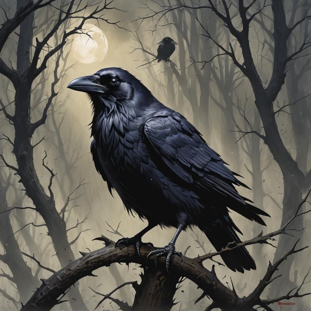 Sinister Raven in Gothic Horror Style