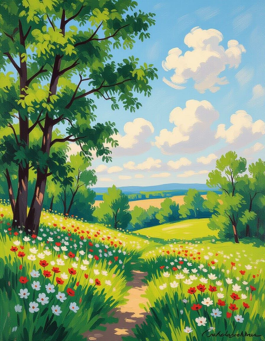 Vibrant Forest Flowers in Impressionistic Style