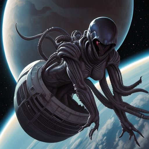 Xenomorph Queen Adrift in Space: Comic Book Art