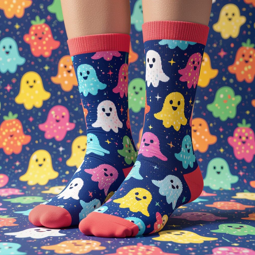 Fruit Ghosts Pattern on Socks in Artgerm Style