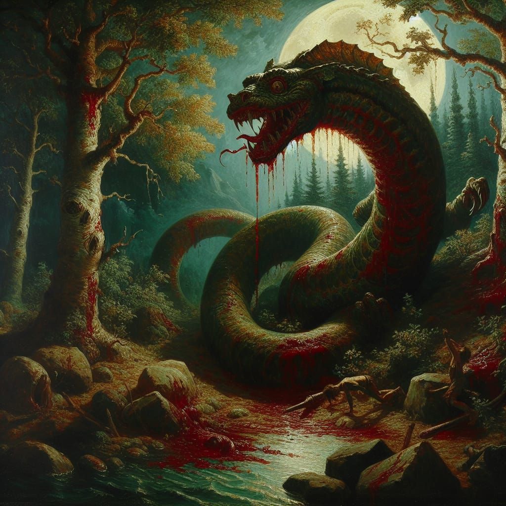 Blood-Soaked Basilisk Feasting Under the Full Moon