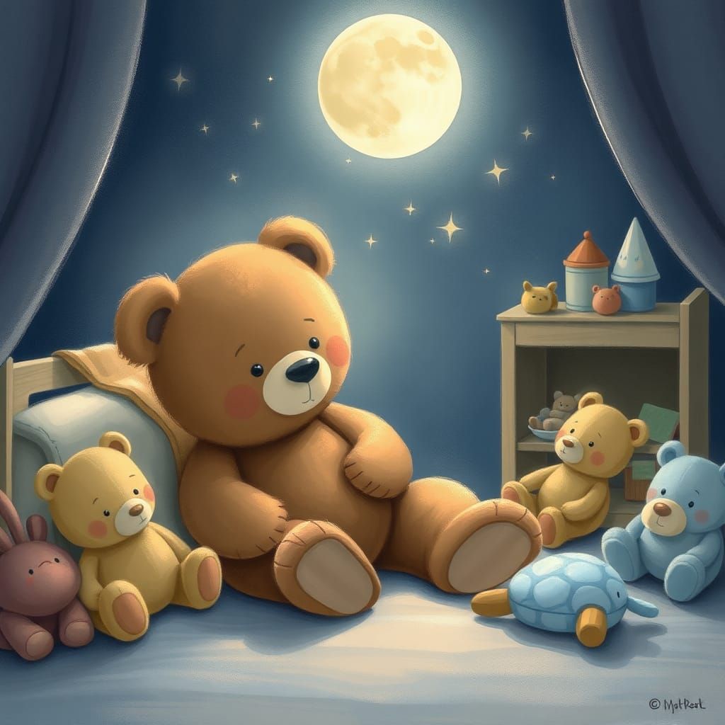Cuddly Teddy Bear's Bedtime Story in Moonlit Nursery